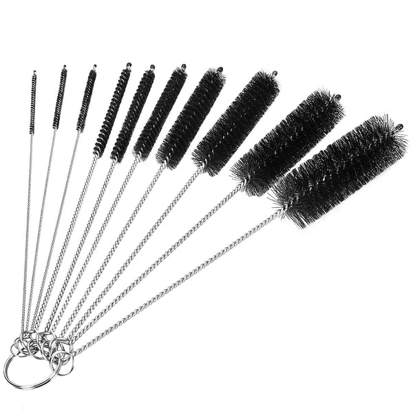 8 Inch Nylon Tube Cleaning Brush Set - Large Sizes (BLACK) - 5 Piece Kit for Bottles, Straws, Pipes, Keyboards, Glass, Guns - Heavy Duty Cleaning Brushes with Flexible Handles - Peak Performance Outfitters