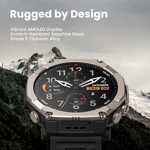 Amazfit T-Rex Ultra 2 Outdoor Smartwatch 51mm Titanium Body, Dual-Band GPS, Offline Maps, Black