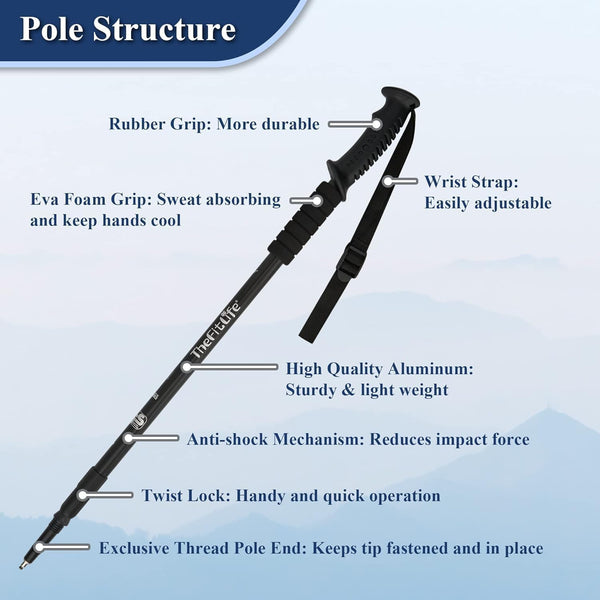 TheFitLife Nordic walking trekking poles aluminum adjustable