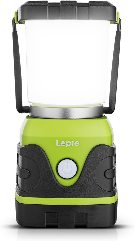 Coleman Battery Guard LED camp lantern illuminated showing 360-degree light output