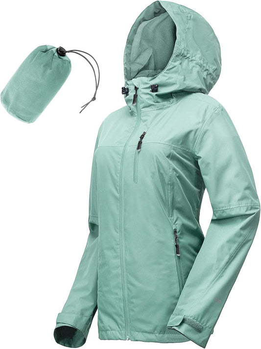 Marmot PreCip Eco rain jacket shown packed into its stuff pocket alongside full jacket