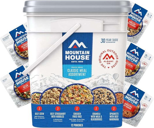 Mountain House Emergency Meal Assortment Kits, Freeze-Dried Survival Food Kit for Disaster Preparedness & Long-Term Storage, 30-Year Shelf Life