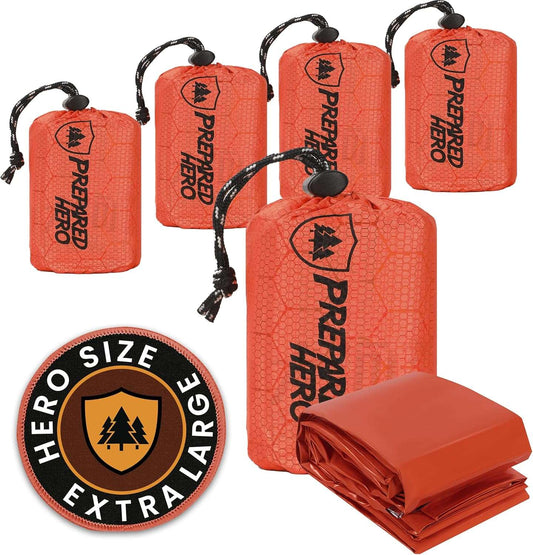 Prepared Hero Survival Bag - 2 Pack - Emergency Sleeping Bag, Thermal Bivy Sack for Camping, Hiking, Outdoor. Lightweight, Portable, Survival Shelter.