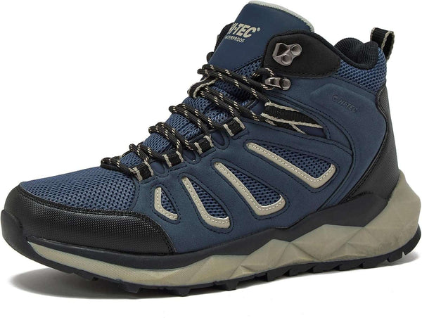 HI-TEC Valley Geo Mid waterproof hiking boots with rubber lug outsole and ankle support