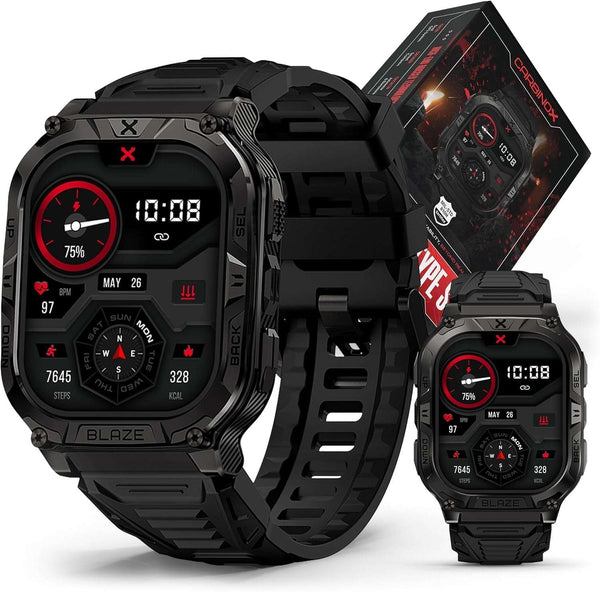 CARBINOX Blaze Smart Watch with GPS – Rugged Fitness Trackers, IP69K Waterproof, 170+ Sports Modes, Gorilla Glass, Make/Receive Calls, Android & Ios Compatible