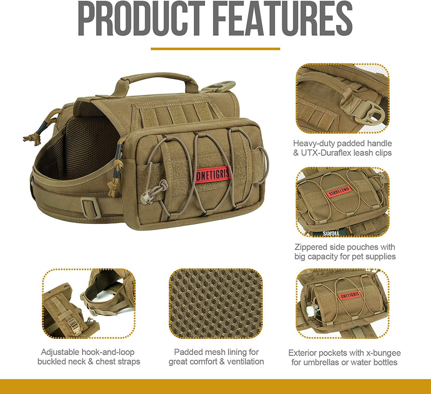 Nylon dog pack for camping and hiking