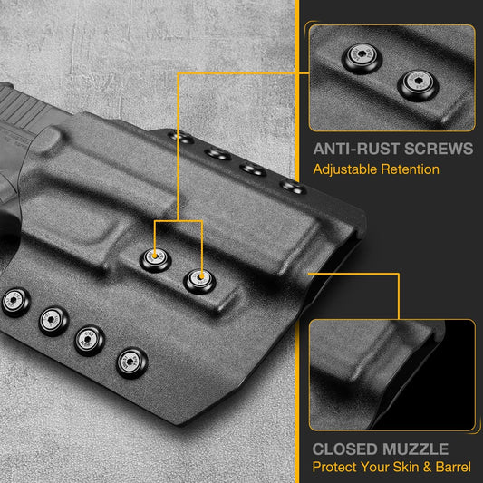 OWB Kydex holster for Glock M&P and P320 with adjustable retention