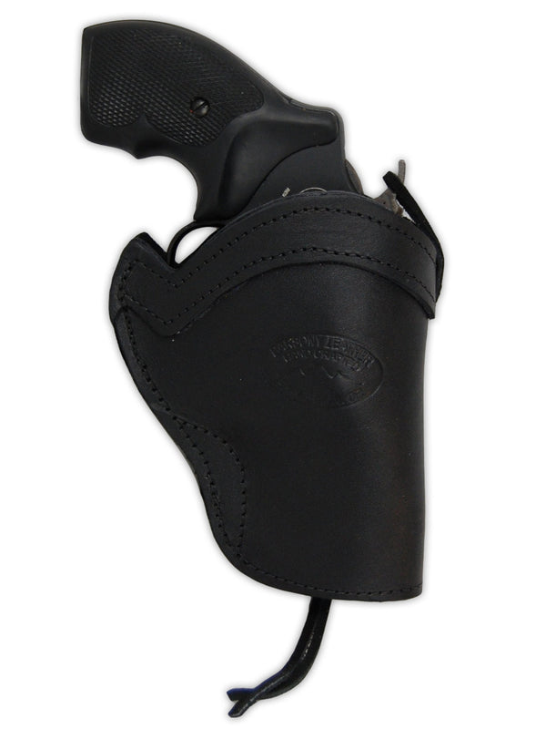 Black leather IWB inside-the-waistband holster for 2-inch snub nose .38 revolvers