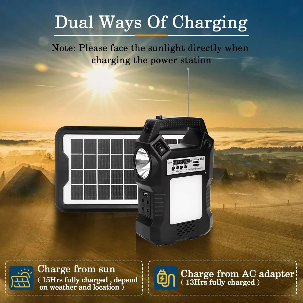 Portable Power Station Solar Generator with LED Display, MP3 Player, FM Radio, and 3 Camp Lamps for Camping, Outdoor, Family, RV, and Emergency Use - Peak Performance Outfitters