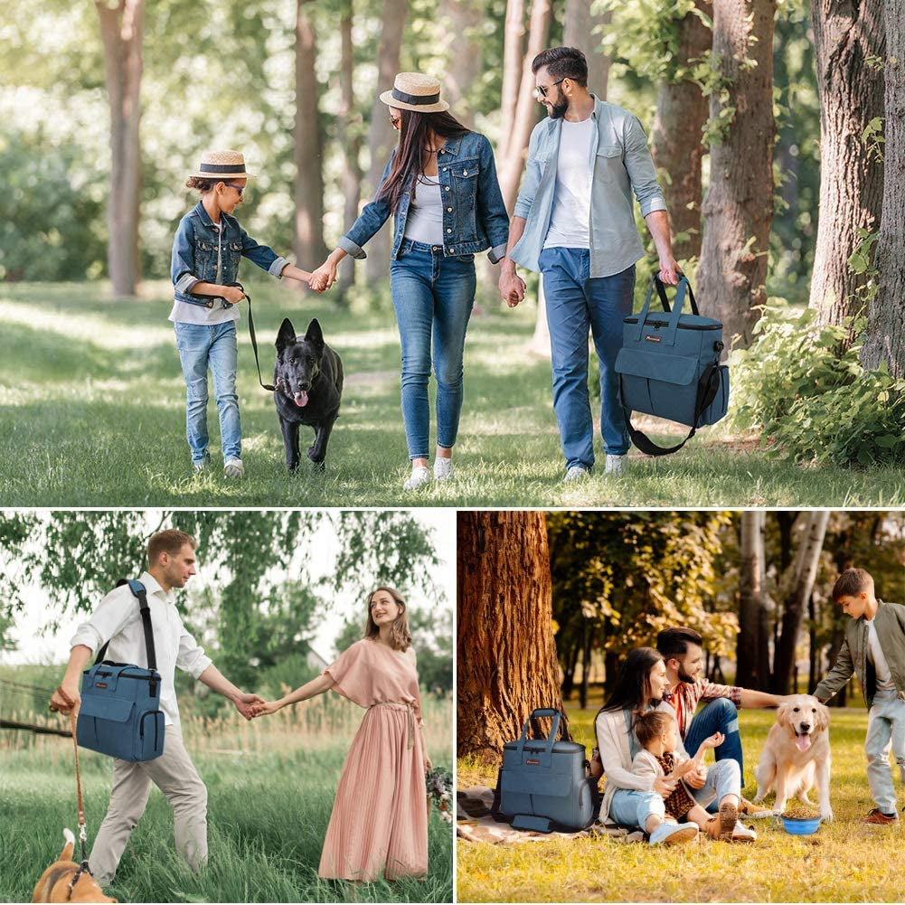 Pet Travel Bag Set with Airline Approval, Multi-Function Pockets, Food Storage Containers, Collapsible Bowls, and Feeding Mat - Blue