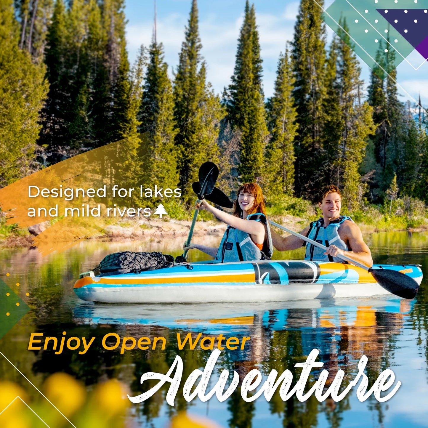 2-Person Inflatable Kayak Bundle with Aluminum Oars, Air Pump, and Bag - Peak Performance Outfitters