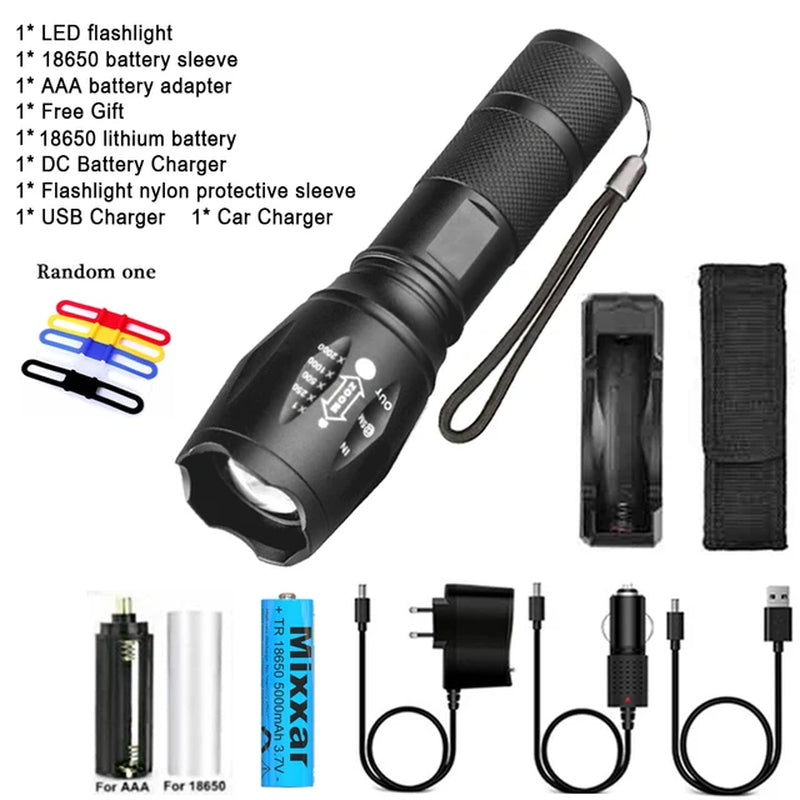 Portable LED Flashlight with T6 Bulb and 18650 Rechargeable Battery for Outdoor Camping - Peak Performance Outfitters