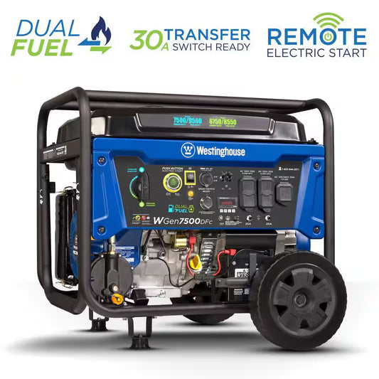 9,500/7,500-Watt Dual Fuel Gas and Propane Powered Portable Generator with Remote Electric Start, 30A 120/240V Outlet