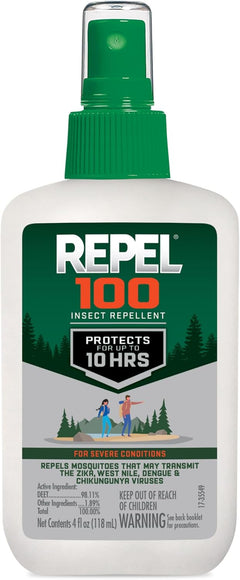 Repel 100 Insect Repellent, 4 Ounces, with DEET, 10-Hour Protection Long-Lasting Insect Repellent Pump Spray Repels Mosquitoes, Ticks, Gnats, Biting Flies, Chiggers and Fleas