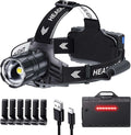 Sinvimes 99000 High Lux LED Rechargeable Headlamp, 95H Long Battery Life Head Lamp with 5 Modes & IPX7 Waterproof & Zoomable, 125° Adjustable Head Light for Adults, Outdoor, Camping, Hardhat