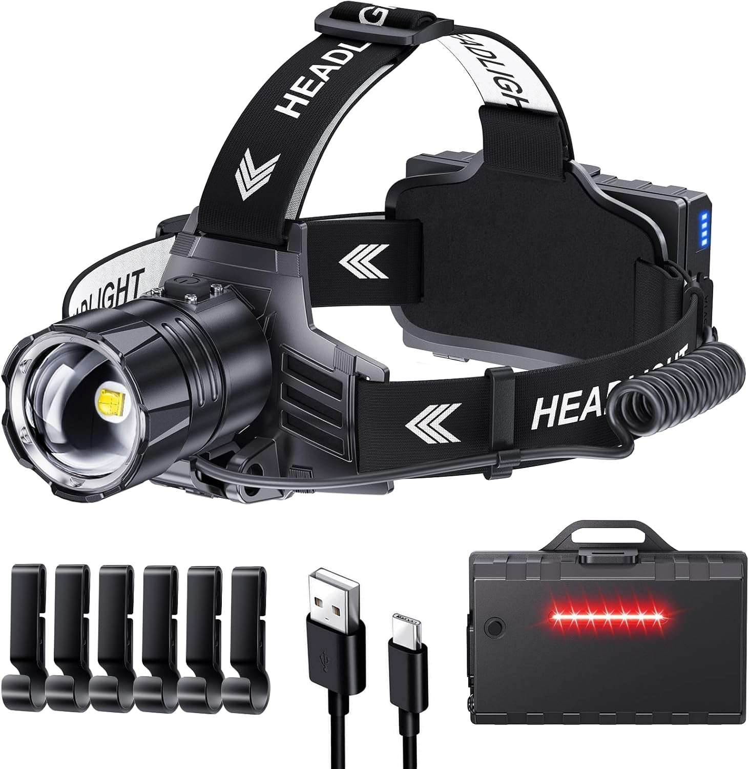 Sinvimes rechargeable headlamp with 95-hour battery life — IPX7 waterproof camping and work headlamp