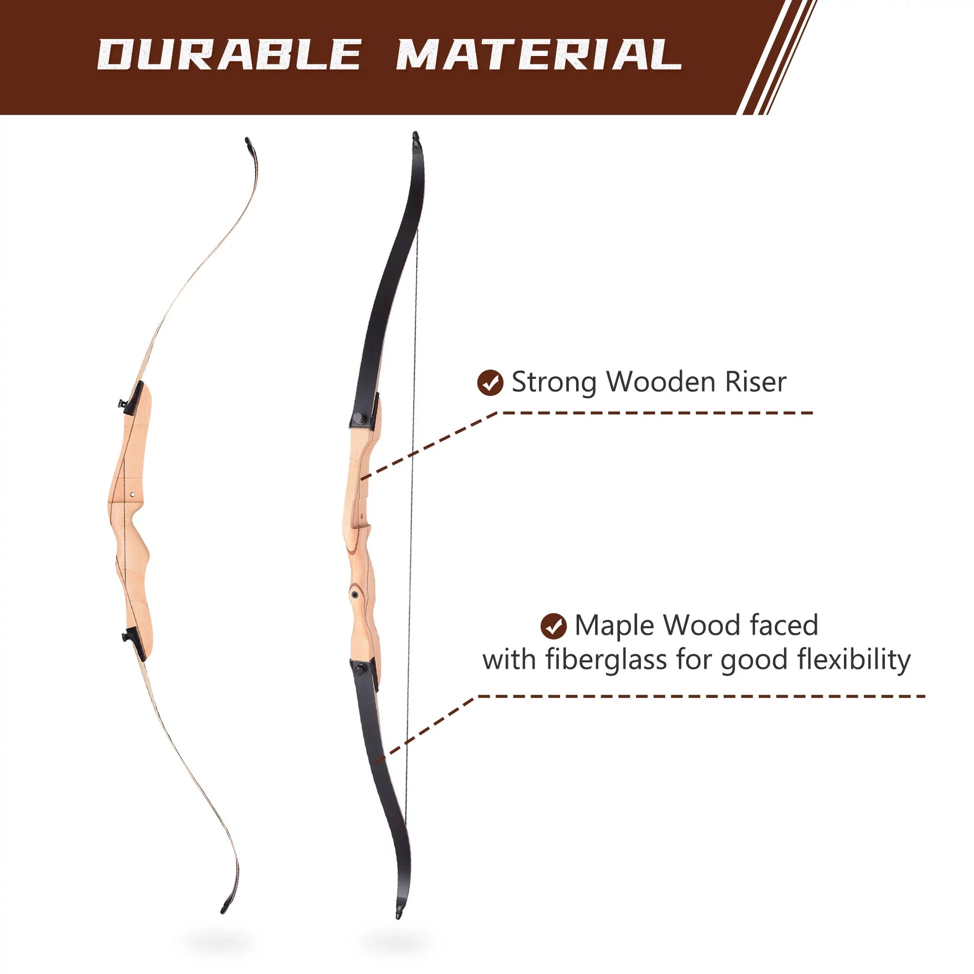 65 Hunting Takedown Recurve Bow - Right Hand, 30lbs Draw Weight - Traditional Archery Long Bow for Outdoor Use - Peak Performance Outfitters