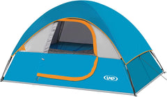 Camping tent interior showing mesh ceiling ventilation and spacious 2-person layout