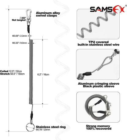 Multi-Function Fishing Braid Line Scissors Set for Freshwater and Saltwater - Black Braided Line Shears with Zinger & Lanyard