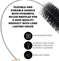 8 Inch Nylon Tube Cleaning Brush Set - Large Sizes (BLACK) - 5 Piece Kit for Bottles, Straws, Pipes, Keyboards, Glass, Guns - Heavy Duty Cleaning Brushes with Flexible Handles - Peak Performance Outfitters