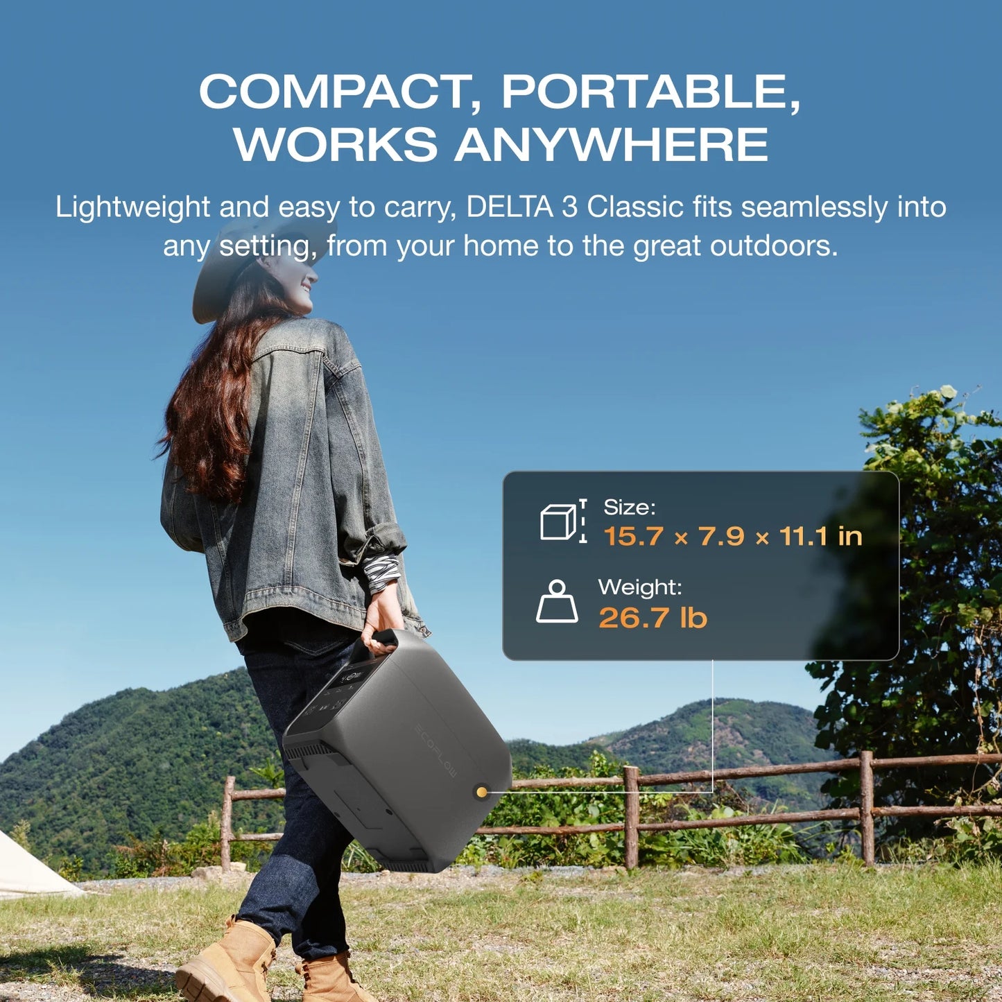 Bag with Portable Power Station DELTA 3 Classical 1000Wh Dark Lifepo4 (LFP) Battery Solar Generator,1800W AC Output for Outdoor Camping,Home Backup,Emergency,Rv