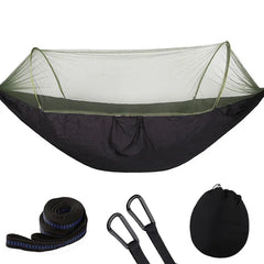 Camping hammock with mosquito net and pop-up light