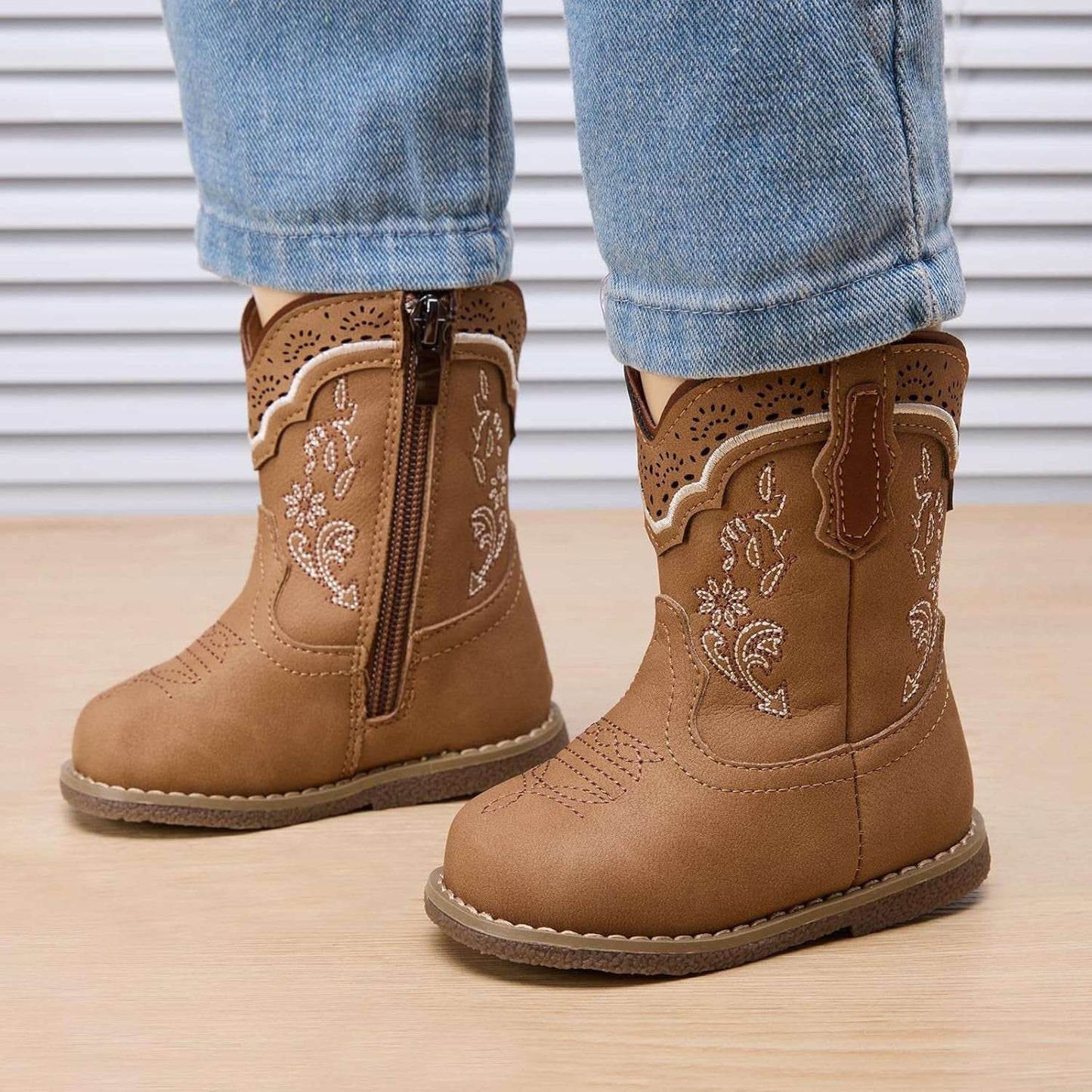 Bmcitybm Baby Cowboy Cowgirl Boots Infant Western Boots Toddler Boys Girls round Toe Riding Mid Calf Boots All Seasons for 6 9 12 18 24 Months