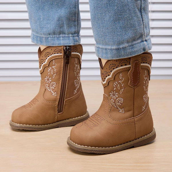 Bmcitybm Baby Cowboy Cowgirl Boots Infant Western Boots Toddler Boys Girls round Toe Riding Mid Calf Boots All Seasons for 6 9 12 18 24 Months
