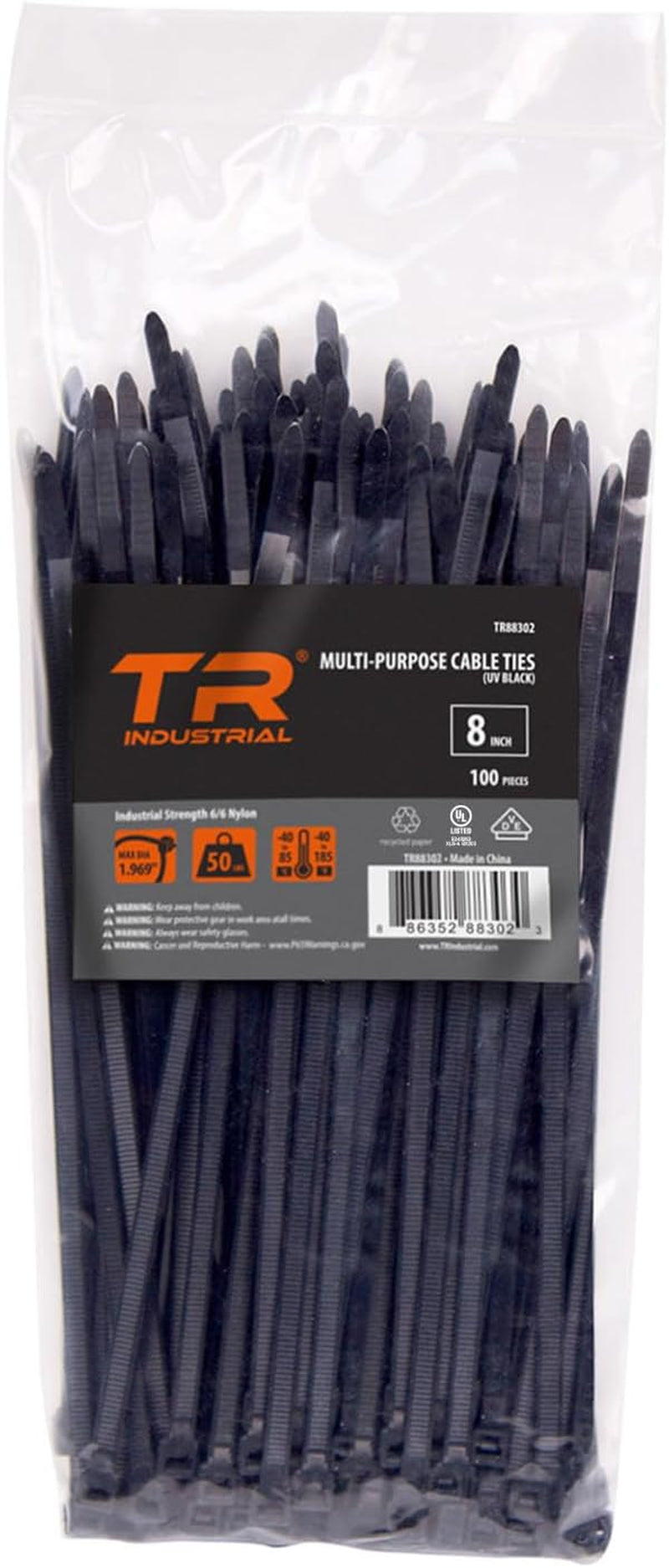 UV Resistant Black Cable Ties, 8 Inches, 100 Pack - Peak Performance Outfitters