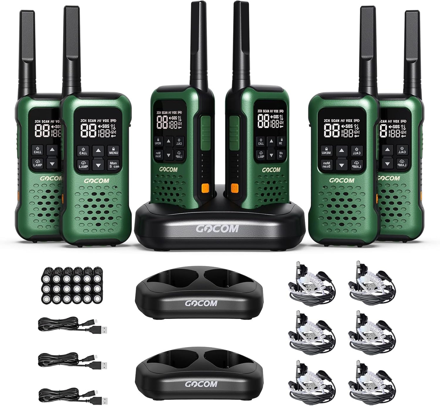 G9 IP67 Waterproof Two Way Radios with NOAA Weather Alert, SOS Emergency Lamp, Long Range, and Rechargeable Batteries - 6 Pack - Peak Performance Outfitters