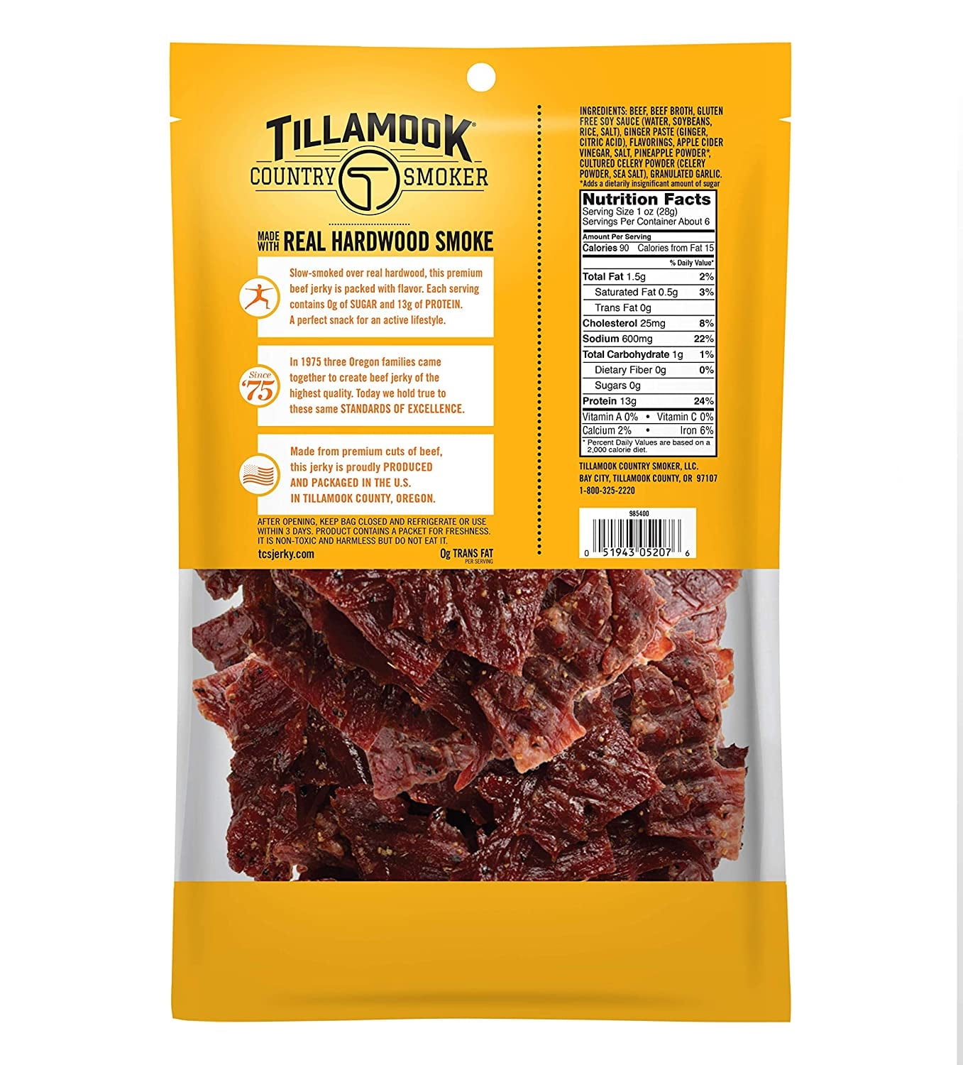Tillamook Country Smoker Zero Sugar Beef Jerky, Original 6.5 oz