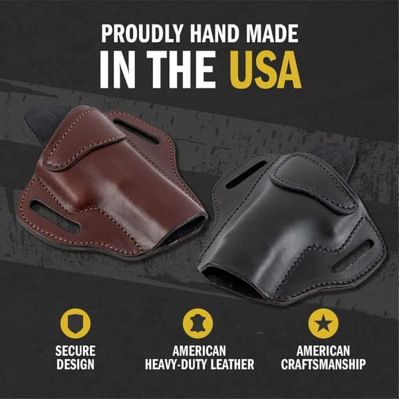 Premium Leather OWB Holster with 2 Slots for Glock, S&W M&P Shield, Springfield XD & Xds, and Similar Handguns - Made in the USA - Peak Performance Outfitters