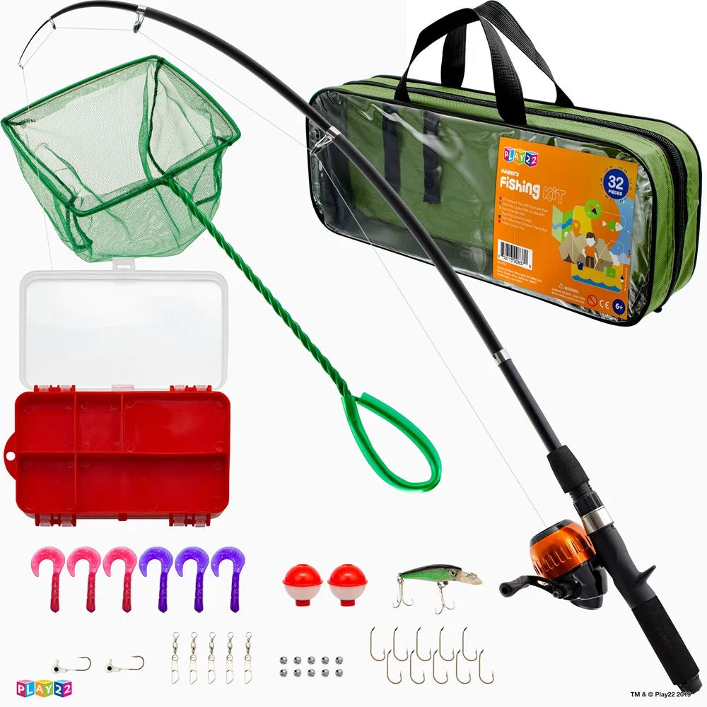 Junior Fishing Rod Combo Set - Complete Fishing Equipment for Kids with Tackle, Lures, Net, and Carry Bag - Peak Performance Outfitters