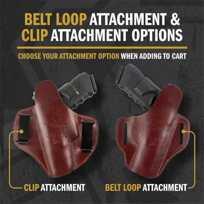 Premium Leather OWB Holster with 2 Slots for Glock, S&W M&P Shield, Springfield XD & Xds, and Similar Handguns - Made in the USA - Peak Performance Outfitters