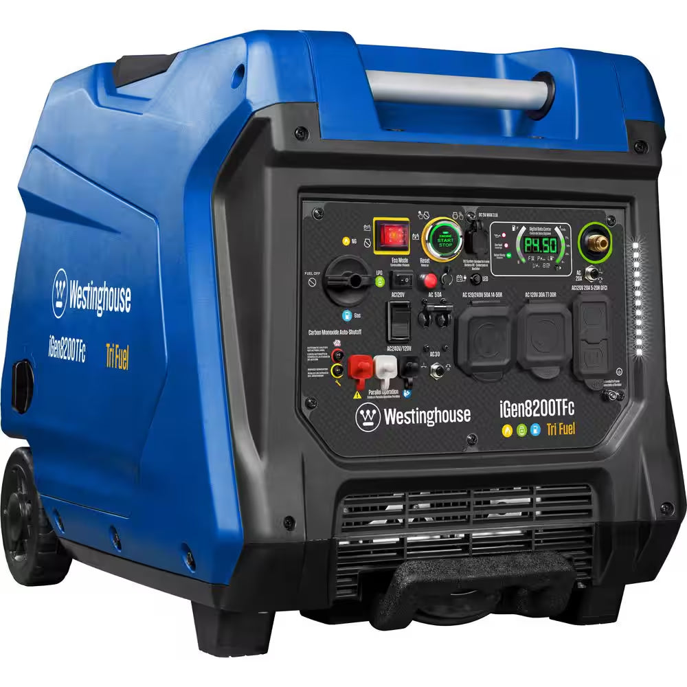 8,200-Watt Remote Electric Start Tri Fuel Gas, Propane, Natural Gas Powered Inverter Generator with CO Sensor