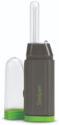 SteriPen Adventurer Opti UV water purifier for camping and travel, black and green compact hydration gear for emergency and outdoor use.