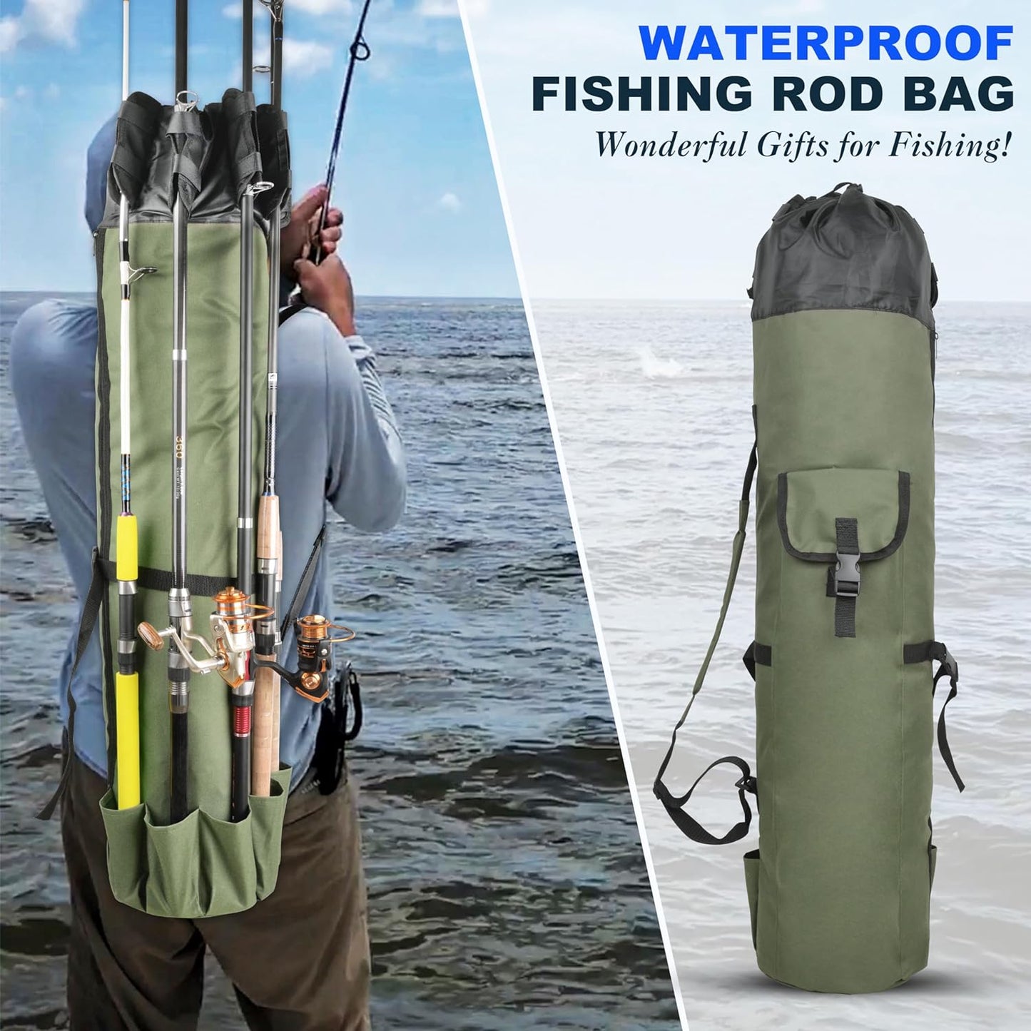 Portable Fishing Rod Case Carrier with Waterproof Canvas, Travel Carry Bag for Fishing Gear Organization - Peak Performance Outfitters