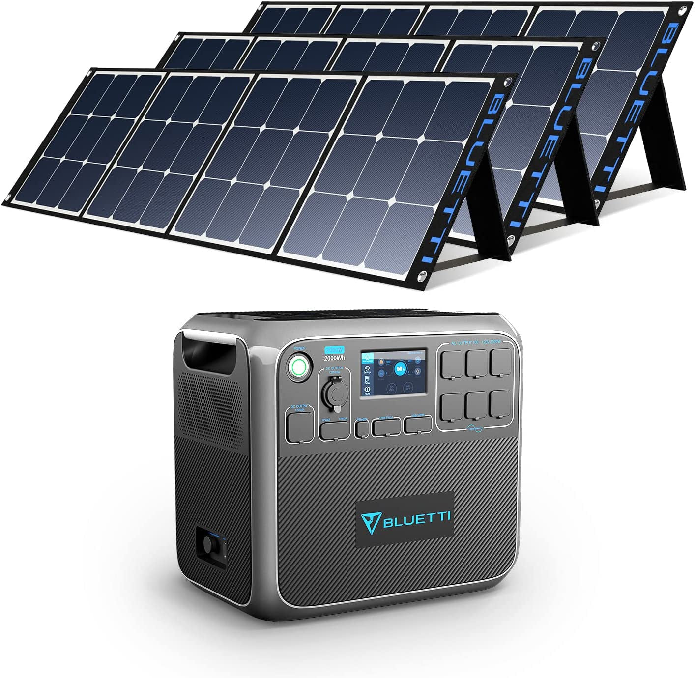 AC200P Solar Generator with Panels Included 2000W Portable Power Station with 3Pcs Foldable Solar Panel 120W SP120, Solar Power Generator for Van House Outdoor Camping