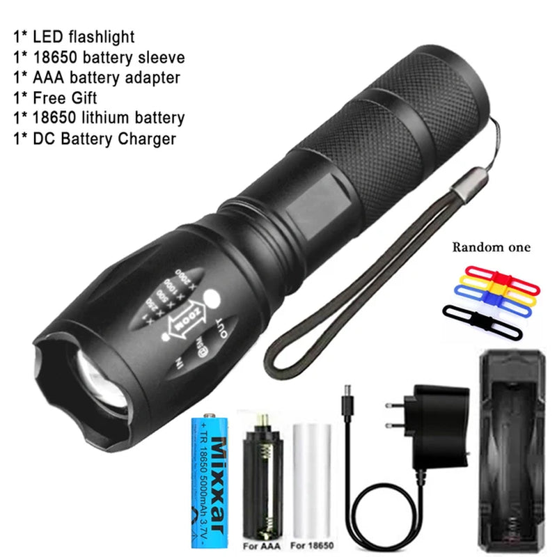 Portable LED Flashlight with T6 Bulb and 18650 Rechargeable Battery for Outdoor Camping - Peak Performance Outfitters