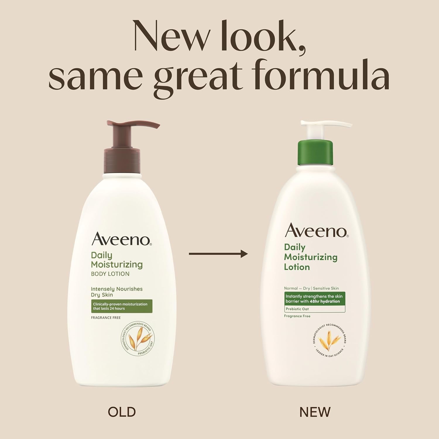 Aveeno Daily Moisturizing Body Lotion for Dry Skin with Prebiotic Oat, Paraben-Free, Fragrance-Free, Non-Greasy, Non-Comedogenic, 18 FL OZ