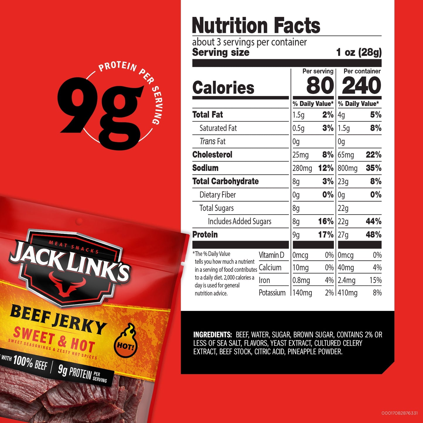 Jack Link's Beef Jerky, Sweet & Hot 2.85 oz