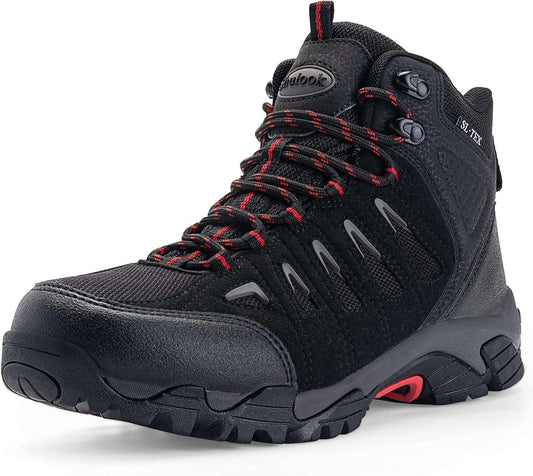 SHULOOK men's waterproof mid-top hiking boots with non-slip rubber outsole