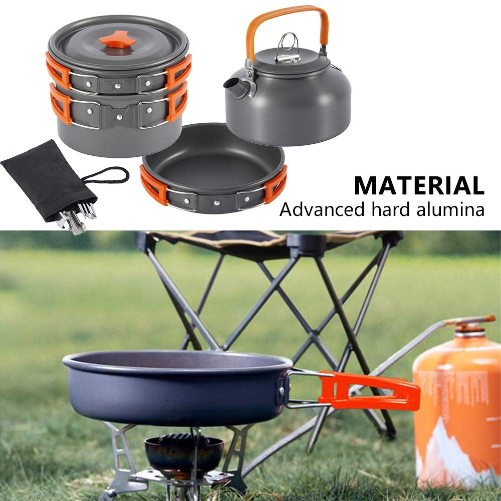 Outdoor Camping Cookware Set with Aluminum Cooking Utensils and Water Kettle - Ideal for Travelling, Hiking, Picnics, BBQs, and Outdoor Dining - Peak Performance Outfitters