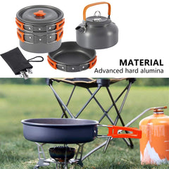 Outdoor Camping Cookware Set with Aluminum Cooking Utensils and Water Kettle - Ideal for Travelling, Hiking, Picnics, BBQs, and Outdoor Dining - Peak Performance Outfitters