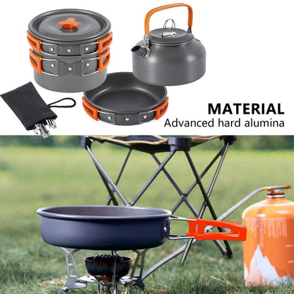 Outdoor Camping Cookware Set with Aluminum Cooking Utensils and Water Kettle - Ideal for Travelling, Hiking, Picnics, BBQs, and Outdoor Dining - Peak Performance Outfitters