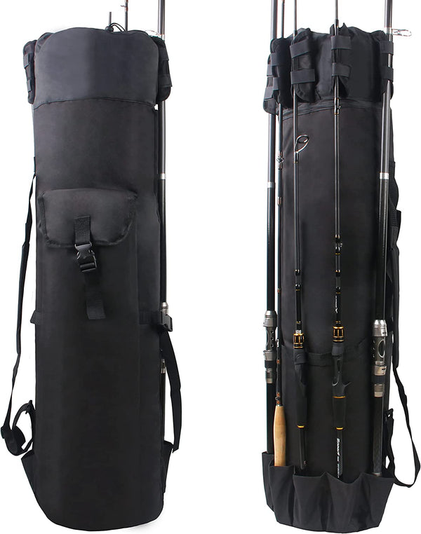 Waterproof fishing rod carrier bag — large capacity with reel compartment