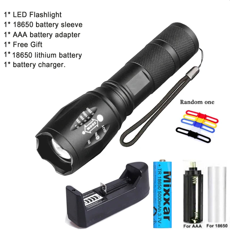 Portable LED Flashlight with T6 Bulb and 18650 Rechargeable Battery for Outdoor Camping - Peak Performance Outfitters