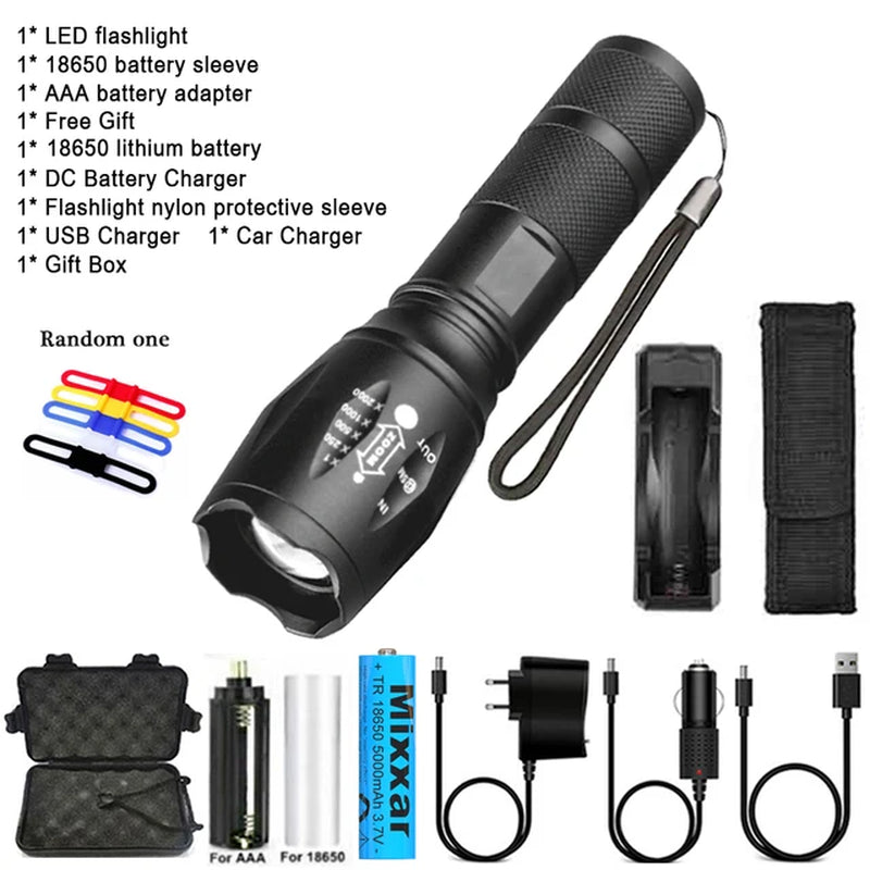 Portable LED Flashlight with T6 Bulb and 18650 Rechargeable Battery for Outdoor Camping - Peak Performance Outfitters