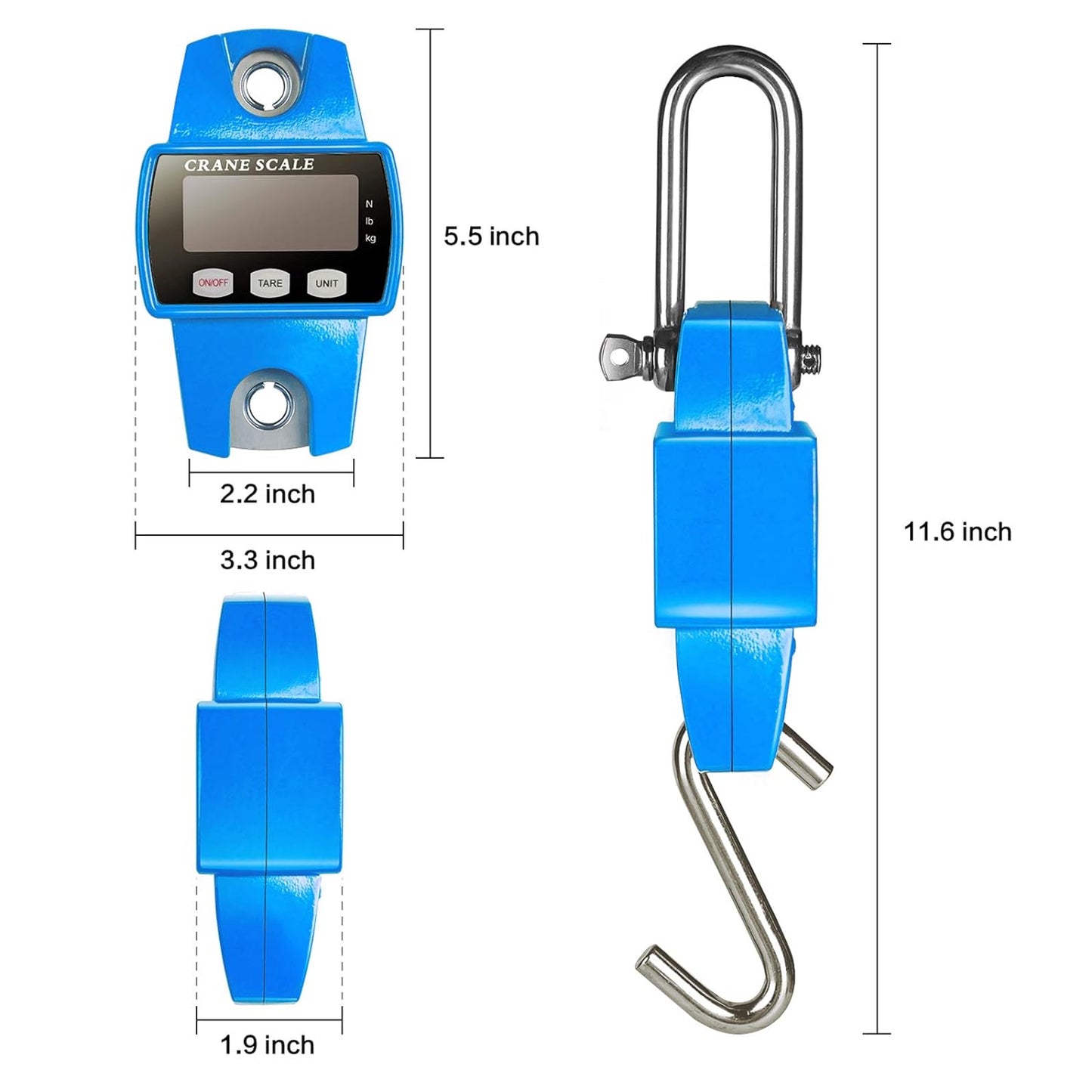 Digital Hanging Scale with Cast Aluminum Case, Handheld Mini Crane Scale for Farm, Hunting, Fishing - 660 lb Capacity (Blue)