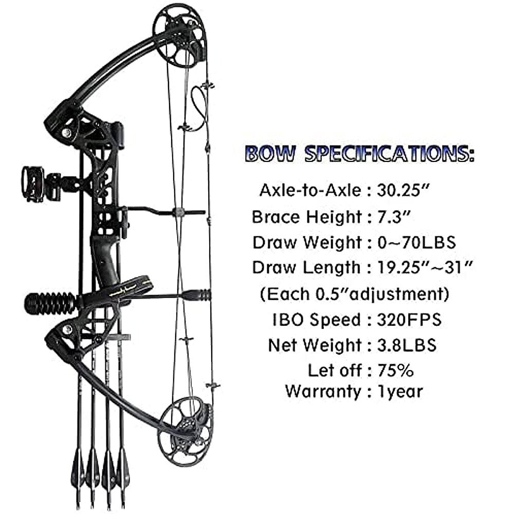 Adjustable 30-70lbs Compound Bow Set for Archery Hunting and Shooting Training - Peak Performance Outfitters